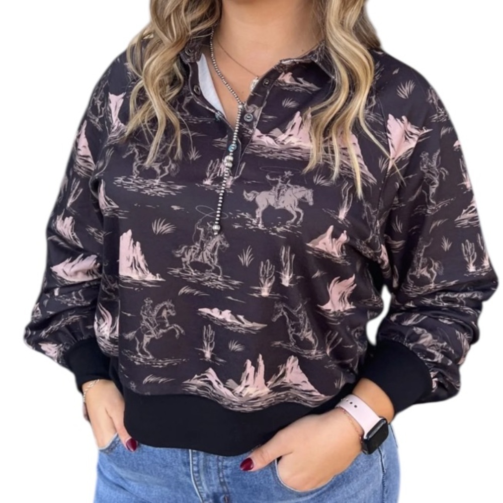 Boutique western pullover sweater large NWT Rowdy Crowd New cowboy cowgirl horse